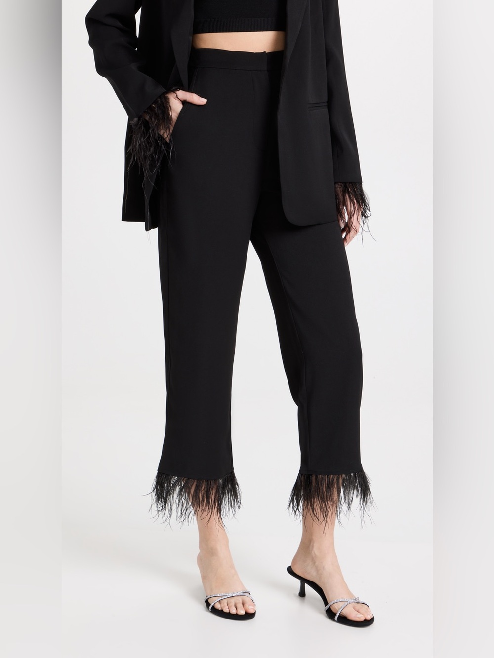 WAYF Romee Black Feather Trim Pants